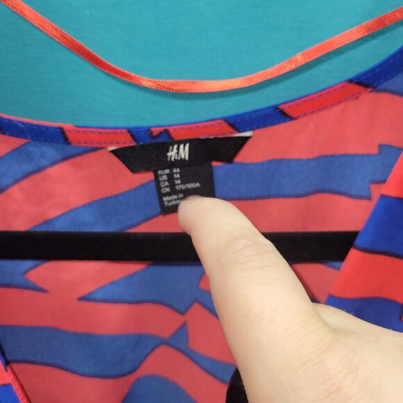 Colorful H&M Striped Wrap Dress Size 14 Blue & Red Polyester - Picture 4 of 8